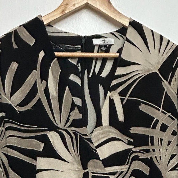 H by Halston Black Taupe Palm Floral Tropical Print Dolman Sleeve Dress Size 12 - Picture 3 of 12